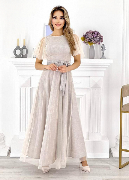 Прокат платья Серебряное блестящее макси с крылышками для фотосессии и мероприятия в Томске