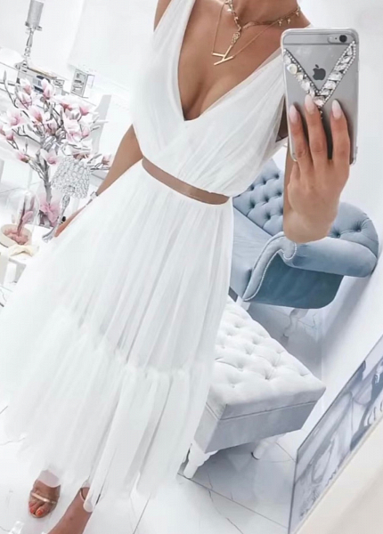Прокат платья Белое фатиновое миди с белым подкладом для фотосессии и мероприятия в Томске