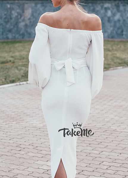 Белое миди с пышными рукавами платье для фотосессии и мероприятия в Томске