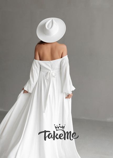 Прокат платья Молочное макси со спущенными плечами и завышенной талией для фотосессии и мероприятия в Томске
