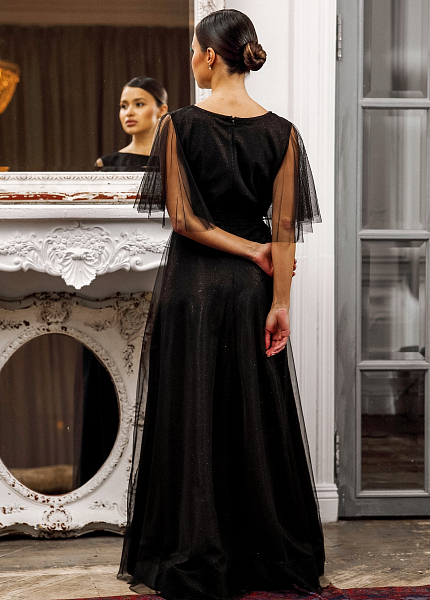 Прокат платья Черное блестящее макси с крылышками для фотосессии и мероприятия в Томске