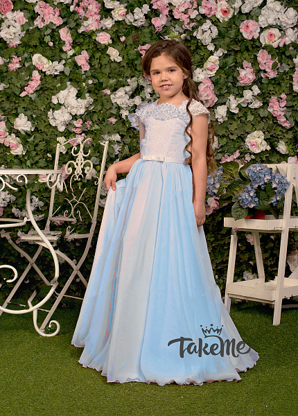 Прокат платья Бело-голубое макси детское для фотосессии и мероприятия в Томске