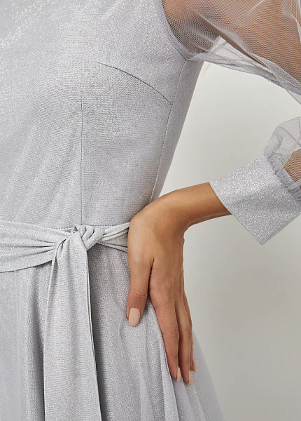 Прокат платья Серебряное блестящее макси с манжетами для фотосессии и мероприятия в Томске