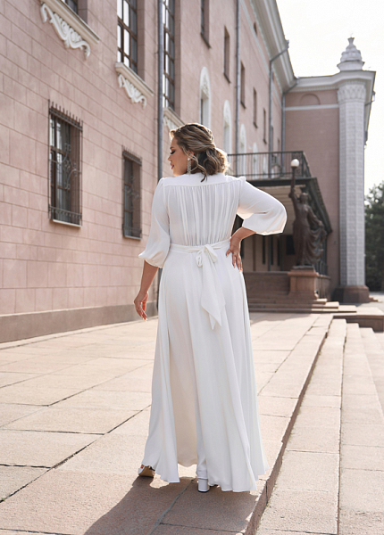 Прокат платья Молочное макси с декоративным поясом и рукавами для фотосессии и мероприятия в Томске